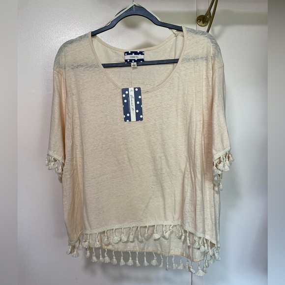 COMME TOI Tops - COMME TOI Cream Relaxed Boxy 3/4 Sleeve Blouse 50%cotton 50%linen